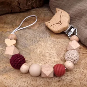 Schnullerkette Bordeaux/Beige