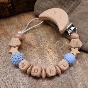 Schnullerkette mit Namen "Holzfarbene Sterne"