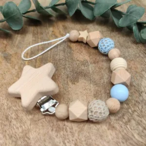 Schnullerkette Hellblau/Beige
