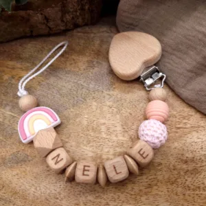Schnullerkette mit Namen "Regenbogen Rosa"