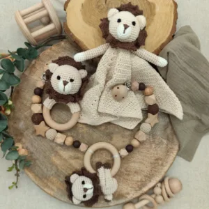 Geschenkset "Löwe" | Schmusetuch | Rassel | Kinderwagenkette