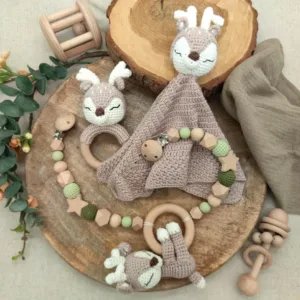 Geschenkset "Reh" | Schmusetuch | Rassel | Kinderwagenkette