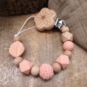 Schnullerkette "Blatt" in Apricot