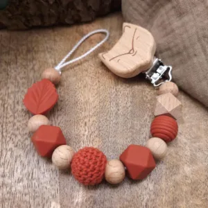 Schnullerkette "Blatt" in Fuchsorange