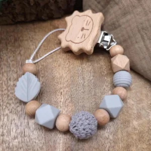 Schnullerkette "Blatt" in Grau