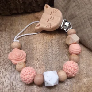 Schnullerkette "Blume" in Apricot