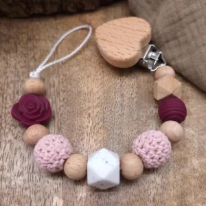 Schnullerkette "Blume" in Beere