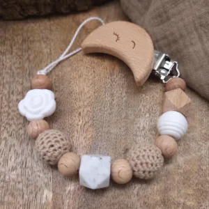 Schnullerkette "Blume" in Beige/Weiß