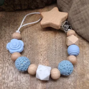 Schnullerkette "Blume" in Hellblau